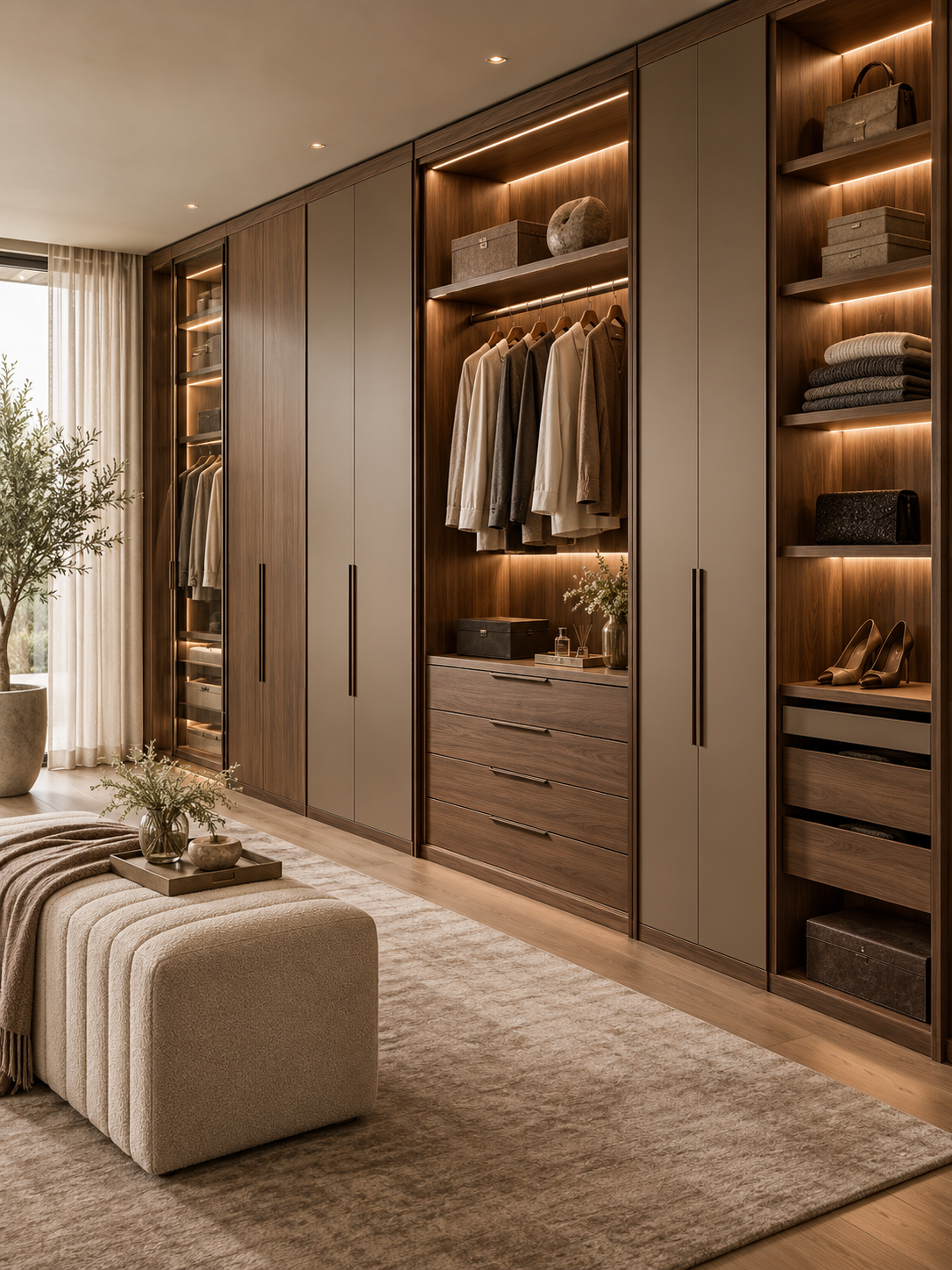 Custom walnut wall wardrobe